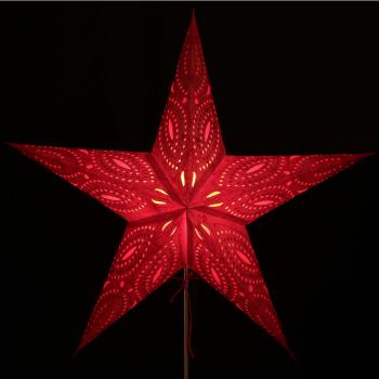 Siddharta Batik Glitter/Rot - Faltbarer Leuchtstern, Weihnachtsstern aus Papier mit 5 Zacken, 60 cm